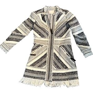 Rebecca Taylor Gray and Cream Textured Knit Jacket Blazer